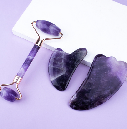 Amethyst Gesichtsroller & Gua Sha-Set – Natürliche Hautstraffung & Entspannungsritual